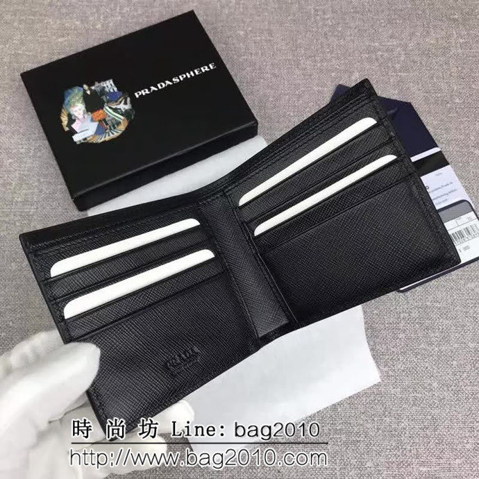 PRADA普拉達 專櫃最新款 頂級原單十字紋牛皮 男士短款錢夾 2M0513 DD1331